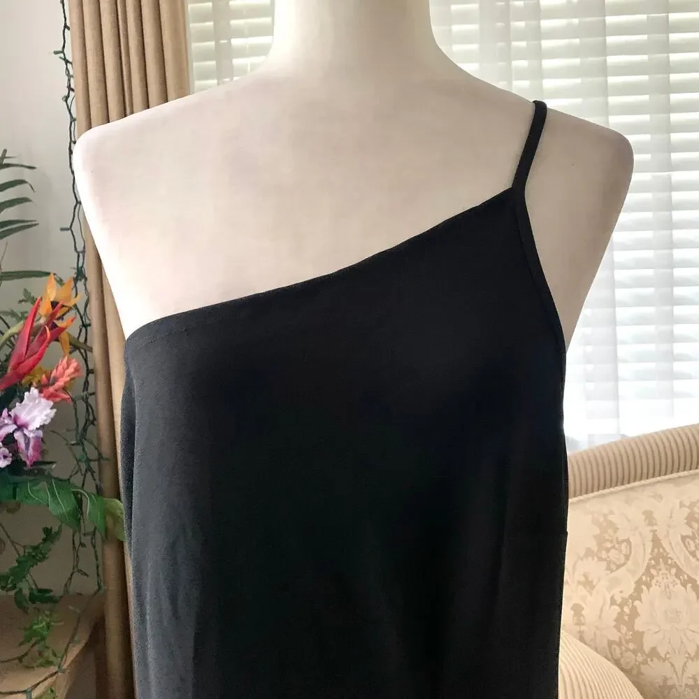Abercrombie and Fitch Asymmetrical One Shoulder Maxi Dress with Slit in Black